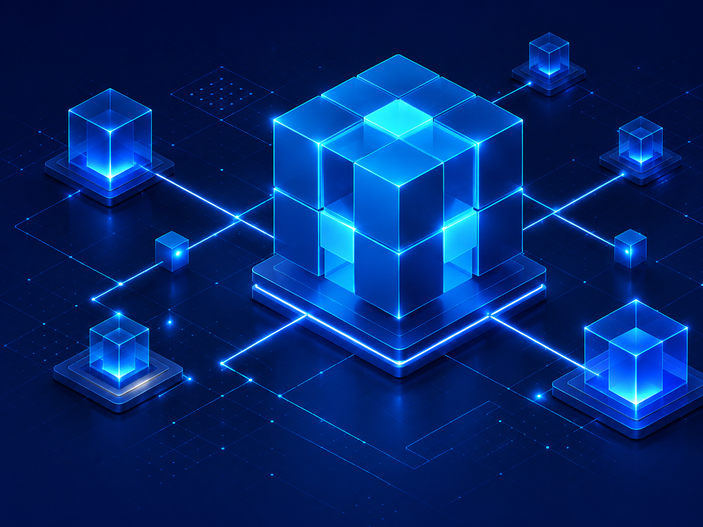 Connected glowing blocks representing product ideas working together